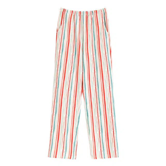 莫代尔 简约舒适可外穿长裤睡裤 女款 条纹红