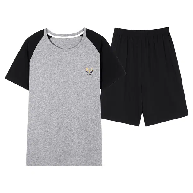 歌倩雅 圆领舒适亲肤柔软短袖家居服睡衣套装 男款 灰色