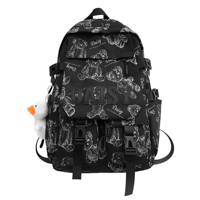 爱尔绅特 大容量涂鸦印花潮流时尚初中生高中大学生出行背包 尼龙 双肩包 男女同款情侣款 多色