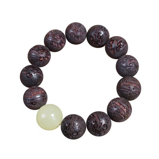 琉堇 中式古风夜光珠 国风招财貔貅文玩串珠 新中式手持盘玩佛珠 档把 招财吞金兽念珠 木作 手串 男女同款情侣款 檀木