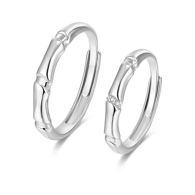 万娜 小竹节对戒 有你竹够 小众开口可调节 合金 戒指 男女同款情侣款