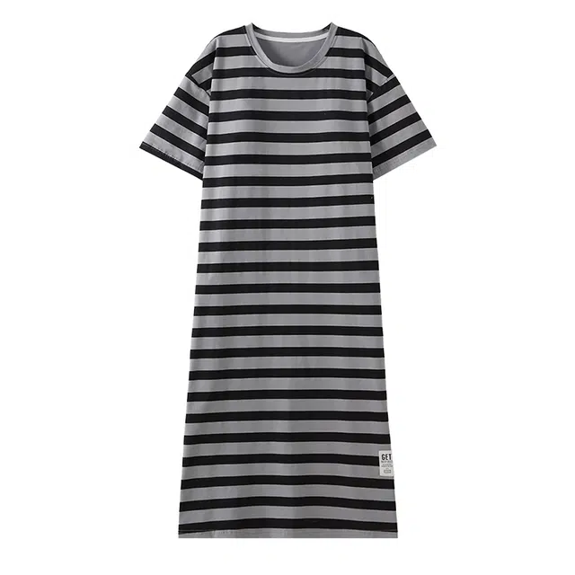 草本初色 带胸垫薄款舒适透气短袖睡裙 女款 深灰色