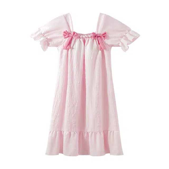 欧诗帛 薄款甜美休闲舒适短袖睡裙 女款 粉色