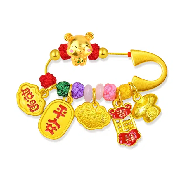 谧月珠宝 十二生肖防护系列 生肖龙蛇虎宝宝压惊别针新生儿防惊吓婴儿童挂件孕妇平安新中式 玉髓 丝线 合金 胸针 男女同款情侣款