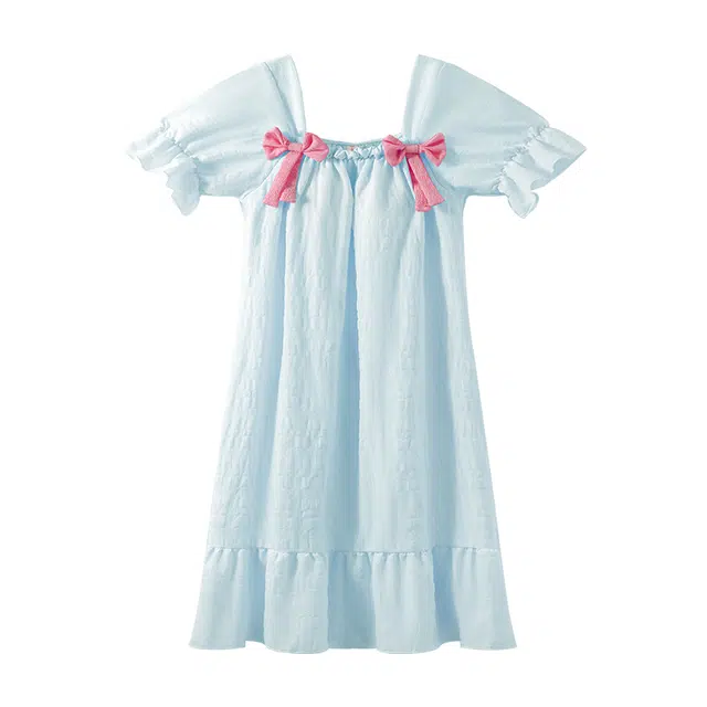 欧诗帛 甜美薄款亲肤可外穿短袖睡裙 女款 蓝色