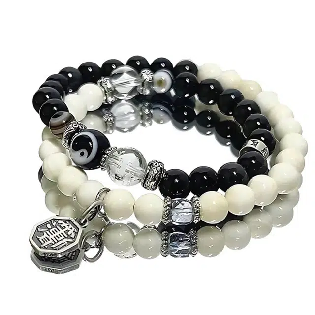 陌阡雪 新中式山鬼花钱国风精致 太极八卦 福气顺遂 多圈双层叠戴 平安转运招财 黑檀 手串 男女同款情侣款