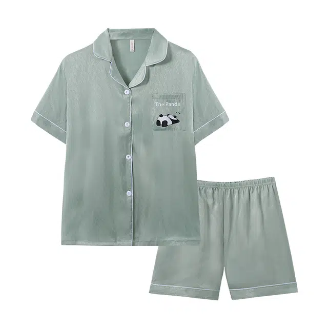 欧诗帛 带胸垫甜美休闲短袖三分裤可外穿睡衣套装 女款 绿色