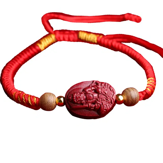 豆蔻时光 新中式十二生肖本命佛高含量紫金砂本命佛生肖兔—文殊菩萨 再造辰砂朱砂 手链 男女同款情侣款