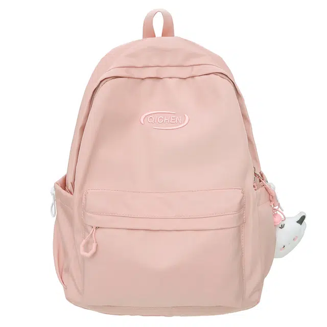 行途 韩版原宿初高中学生简约纯色大容量 尼龙 双肩包 女款 粉色/绿色/紫色/黑色/灰色