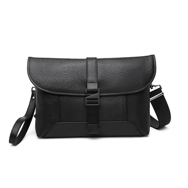 老人头 高档纯色商务时尚通勤 头层牛皮 斜挎背包单肩包 常规 男款 黑色