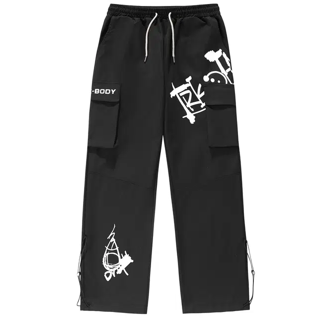 三体 文明水滴系列 简约趣味涂鸦印花宽松百搭抽绳垂感直筒基础款可调节脚口美式复古高街潮牌时尚舒适学生多巴胺休闲裤 男女同款