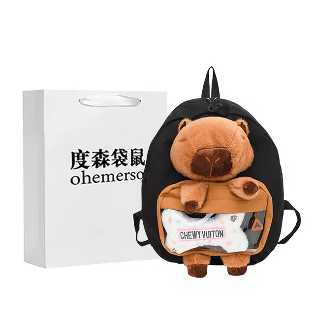 度森袋鼠 卡通水豚包可爱搞怪卡皮巴拉软妹 尼龙 双肩包 男女同款情侣款 卡其色/粉红色/白色/黑色