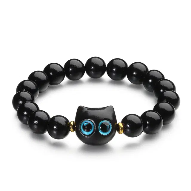 周帝王 国潮猫咪佛珠文玩盘串小众轻奢设计新中式高级感嘻哈复古 礼盒物 绿檀 木作手串 男女同款情侣款