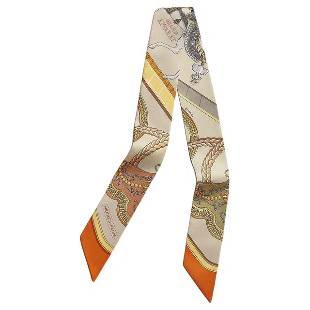 HERMES Twilly Silk Scarf Beige Orange Yellow
