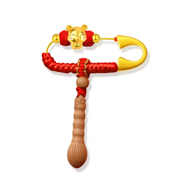 谧月珠宝 十二生肖防护系列 新中式气质复古民族风小众 孕妇别针桃木外出挂件桃木剑婴儿宝宝儿童防惊吓 胸针 男女同款情侣款