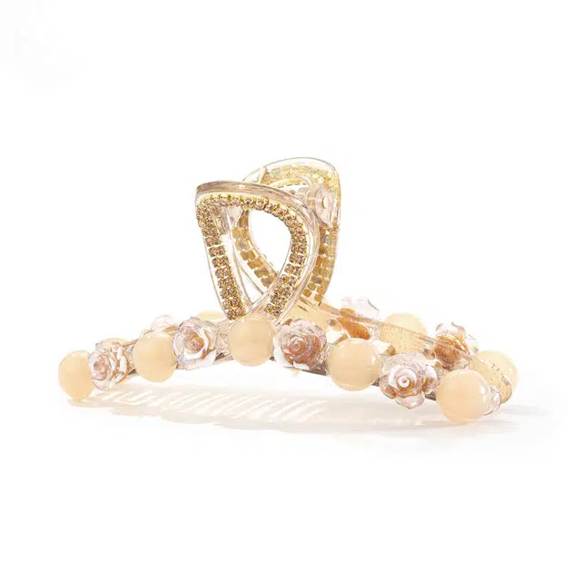 如花梦 优雅小香风山茶花发夹 韩版珠珠水钻抓夹 后脑勺半扎发高级鲨鱼夹 树脂 发饰 女款