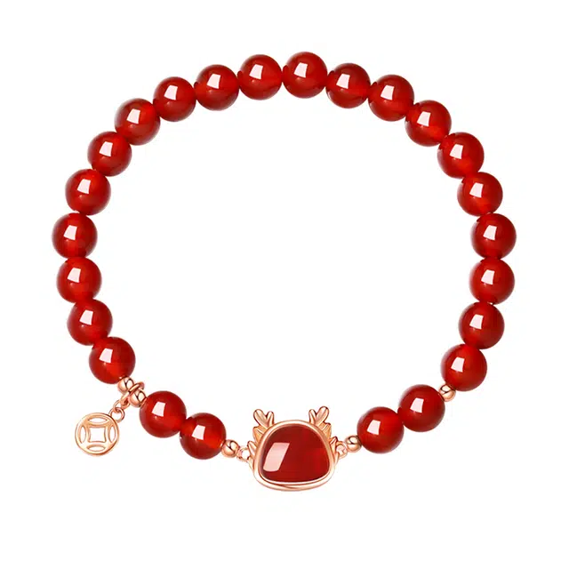 万娜 萌龙 招财转运珠新中式精致轻奢复古国潮风 时尚气质百搭本命年 玛瑙 手链 女款