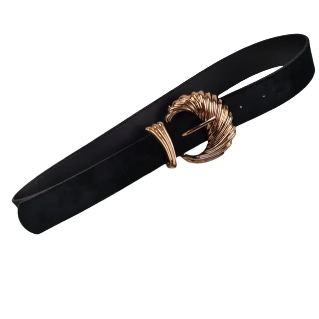 帝企鹅 复古黑色腰带丝绒装饰配裙子毛衣西装大衣宽版腰封 皮带 女款