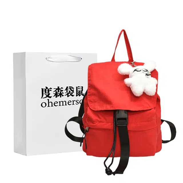 度森袋鼠 休闲时尚百搭潮流初中小学生韩版校园书包旅行背包 尼龙 双肩包 男女同款情侣款 红色/黑色/卡其色