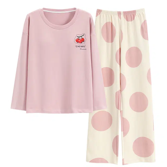 袋鼠 亲肤舒适简约微弹柔软韩版甜美透气带胸垫长袖长裤家居服可外穿睡衣套装 女款 紫罗兰