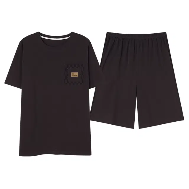 歌倩雅 舒适亲肤短袖五分裤休闲睡衣套装 男款 黑色