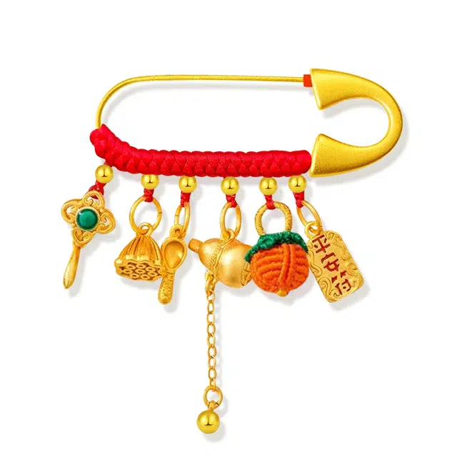 谧月珠宝 柿柿如意平安顺遂 新中式国潮高级轻奢复古 孕妇别针龙蛇本命年儿童婴儿防惊吓出门满月 胸针 男女同款情侣款