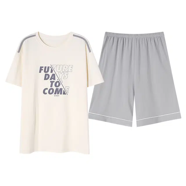 歌倩雅 青少年舒适休闲亲肤短袖五分裤睡衣套装 男款 杏色