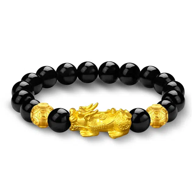 岁月静好 新中式国潮复古民族风金色貔貅铜钱招财纳福本命年转运文玩佛珠单圈吞金兽 菩提根 手串 男女同款情侣款