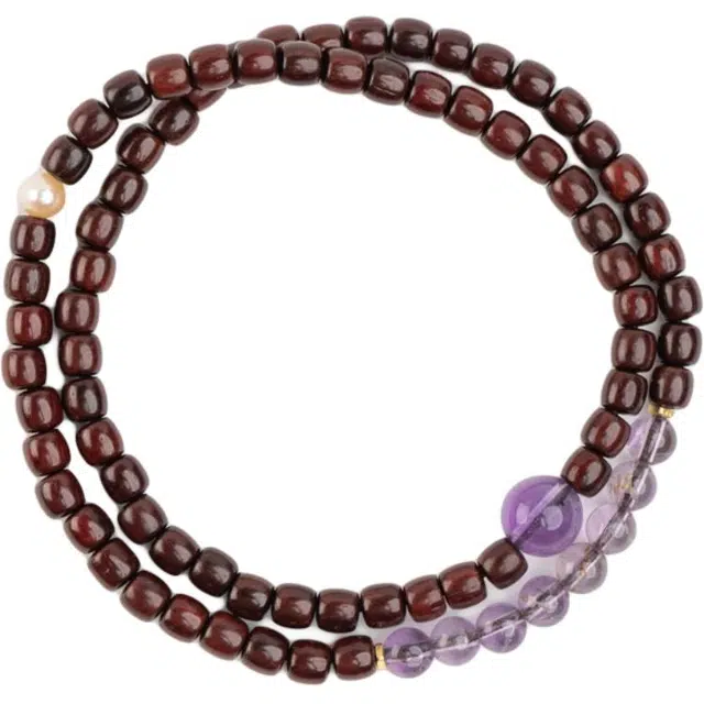 仙源 紫气东来 转运珠新中式饰品念珠双圈 平安福手链 珍珠 水晶 合金 木作手串 男女同款情侣款 紫檀属