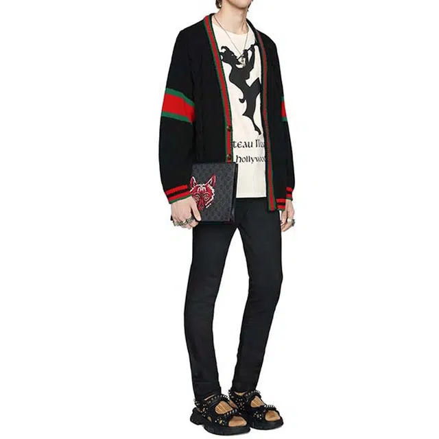 Gucci Wolf Print Canvas Clutch