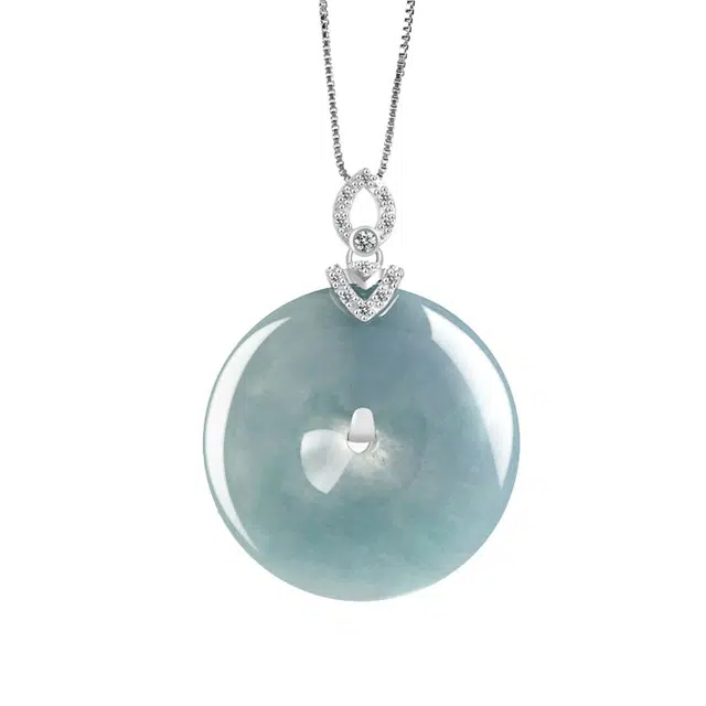 龙弗 新中式万事如意小众设计感平安扣 糯种 翡翠项链 女款