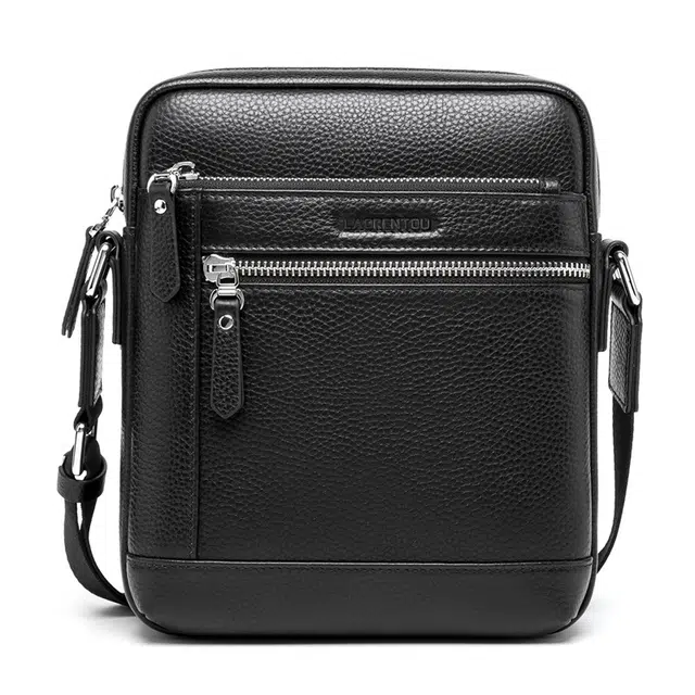 老人头 休闲通勤时尚百搭 牛皮 单肩包斜挎包小背包 常规 男款 黑色