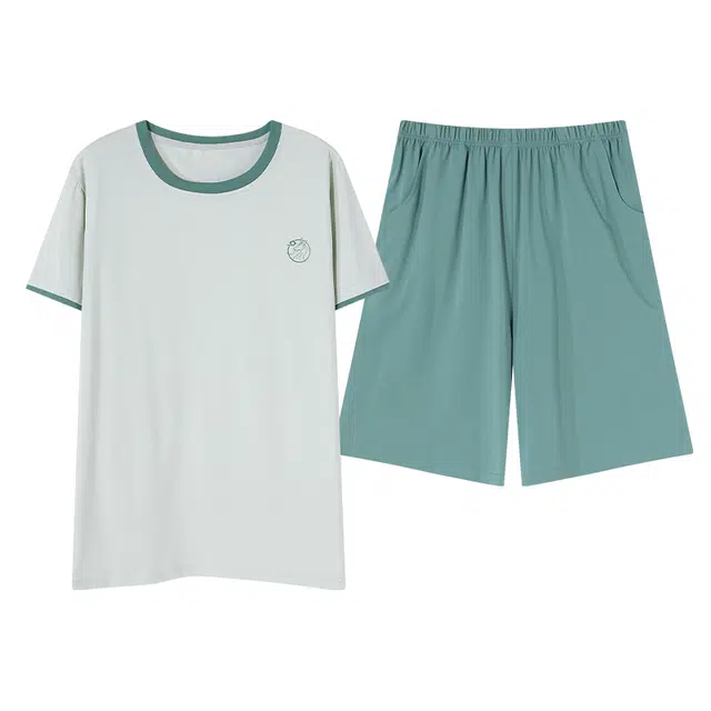 歌倩雅 舒适纯色休闲短袖五分裤睡衣套装 男款 图色