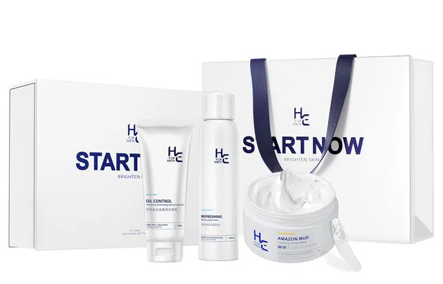 赫恩 男士美白护肤套装礼盒 控油清洁补水保湿烟酰胺淡痘印 洗面奶+爽肤水+面霜+洁面乳小样