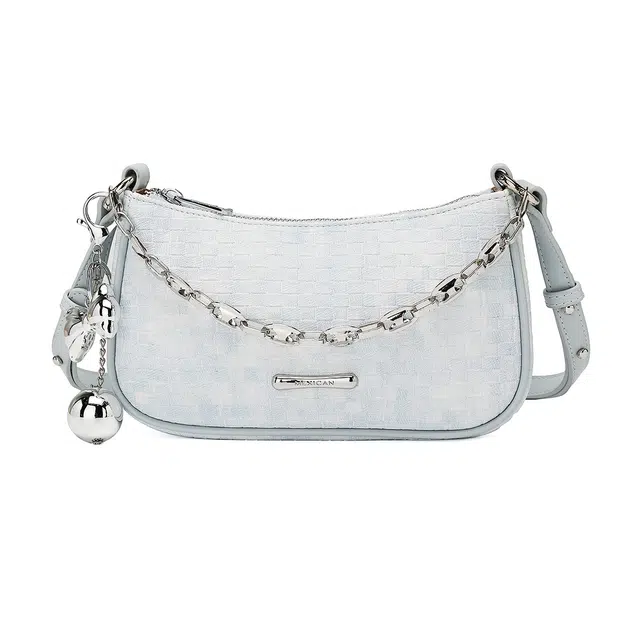 稻草人 时尚百搭甜美少女 编织纹理 聚氨酯革 腋下包斜挎包手提包单肩包 小号 女款 浅蓝/银色