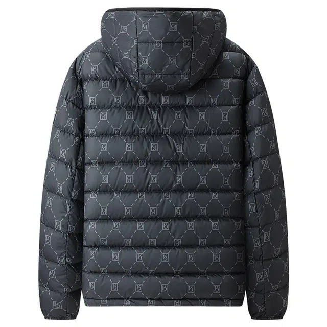 雅鹿 轻暖系列 纯色印花潮流可收纳时尚轻薄休闲短款宽松外套羽绒服 男女同款 黑色