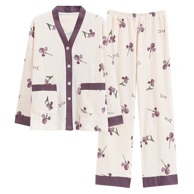 莫代尔 舒适亲肤韩版卡通满印长袖长裤家居服可外穿睡衣套装 女款 杏色