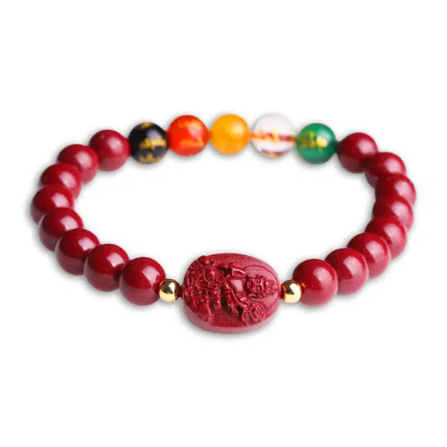 妍韵珠宝 文玩佛珠转运 五路财神普贤菩萨 再造辰砂朱砂 玉石手串 男女同款情侣款