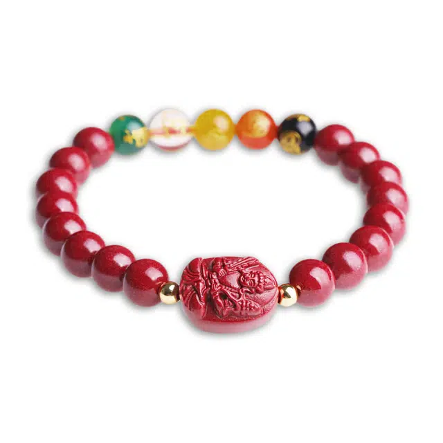 妍韵珠宝 紫金砂文玩佛珠转运 五路财神属牛虎虚空藏菩萨 再造辰砂朱砂 玉石手串 男女同款情侣款