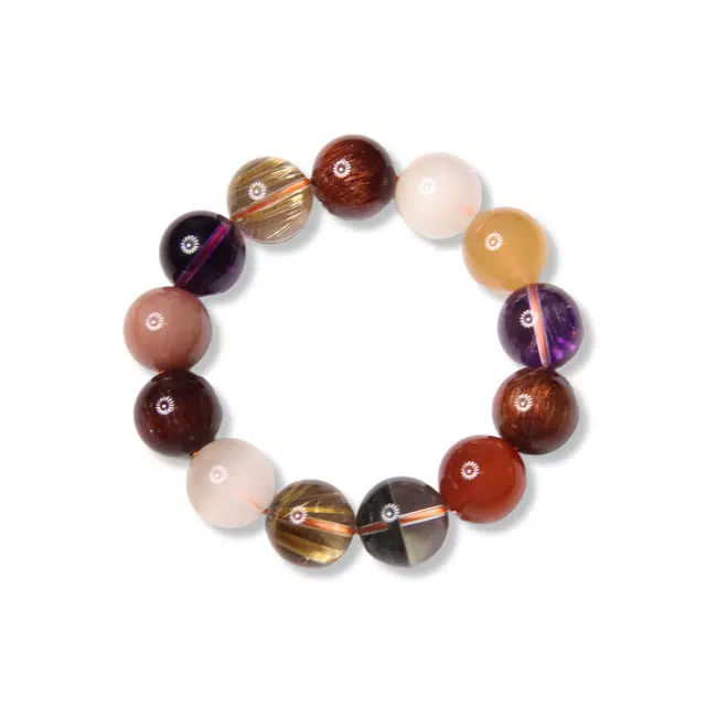 祥燕 高端孤品十八籽多宝搭配绿幽灵金铜发晶招财转运串 水晶 手串 男女同款情侣款