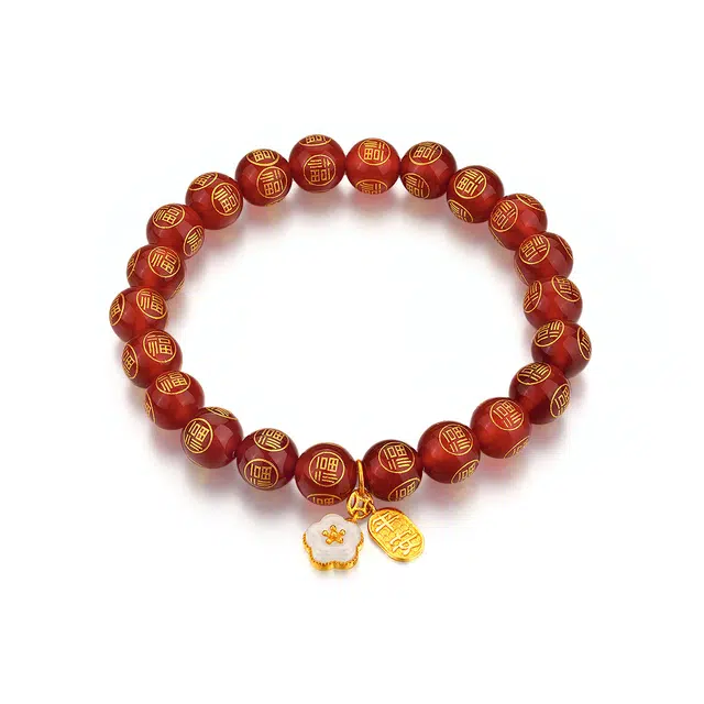 梦金园 桃花平安 时来运转平安无事转运珠串珠 玛瑙 玉石手串 女款