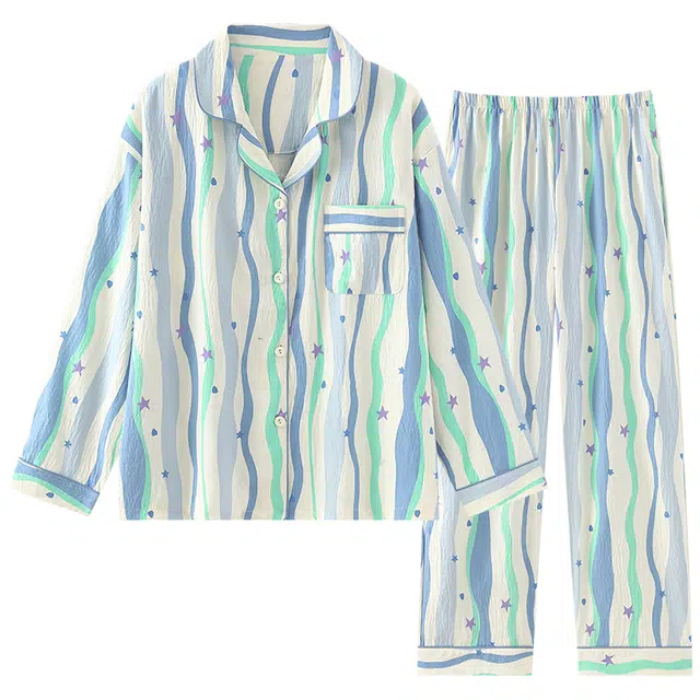 兰缪 带胸垫舒适长袖休闲可外穿长裤睡衣套装 女款 花色