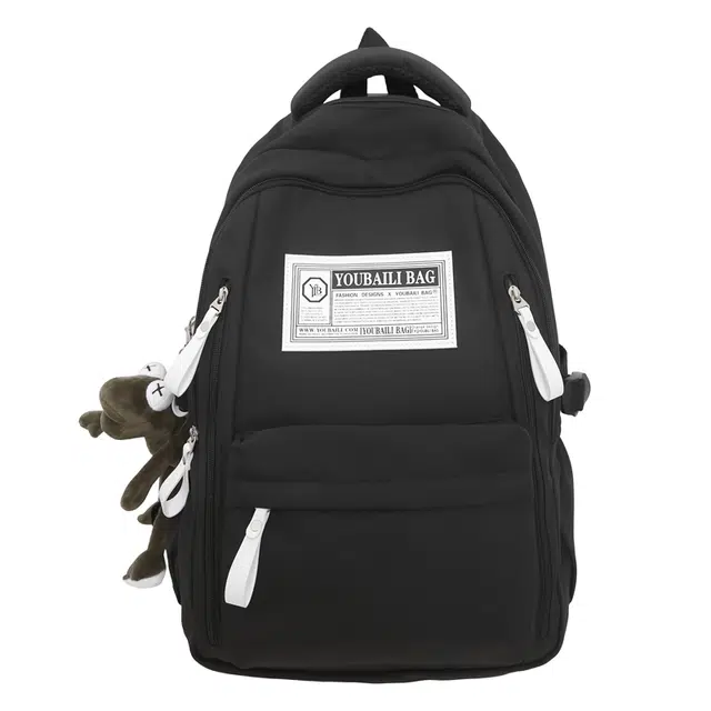 帕克熊 便利大容量牢固耐用百搭时尚简约 尼龙 双肩包 男女同款情侣款 黑色/白红色/白桔色/白蓝色