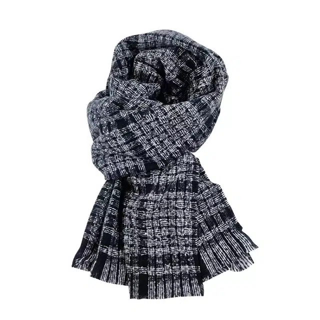 木林森 条纹格加厚保暖流苏 绒线围巾 男女同款情侣款