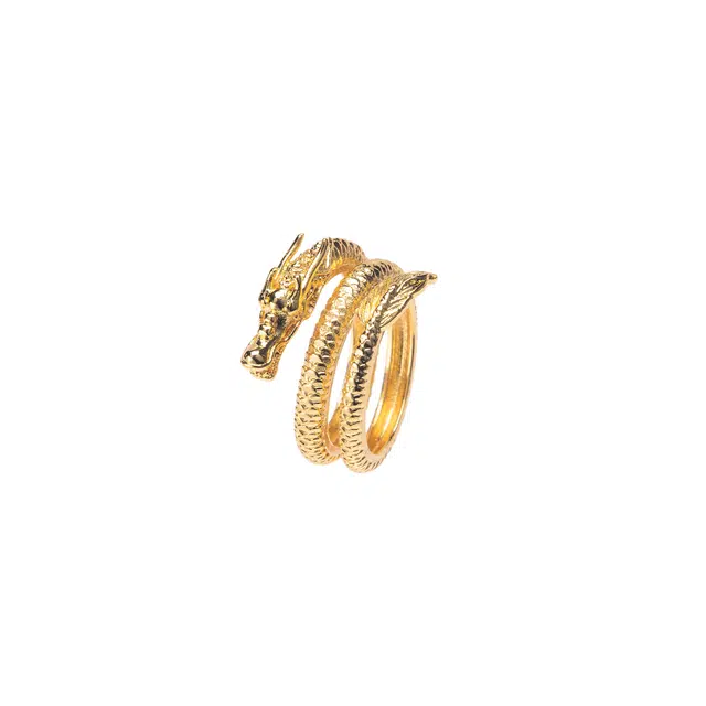 聆听花开 金色盘龙神龙摆尾食指戒 个性潮流时尚简约设计本命年生肖龙 小众设计高级感指环学生创意设计百搭 铜 戒指 男女同款情侣款