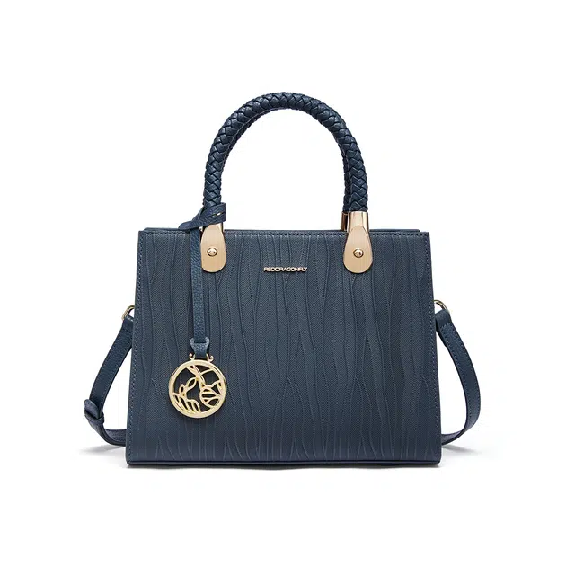 红蜻蜓 高级感气质通勤百搭款 牛皮 手提包斜挎包 女款 蓝色/黑色