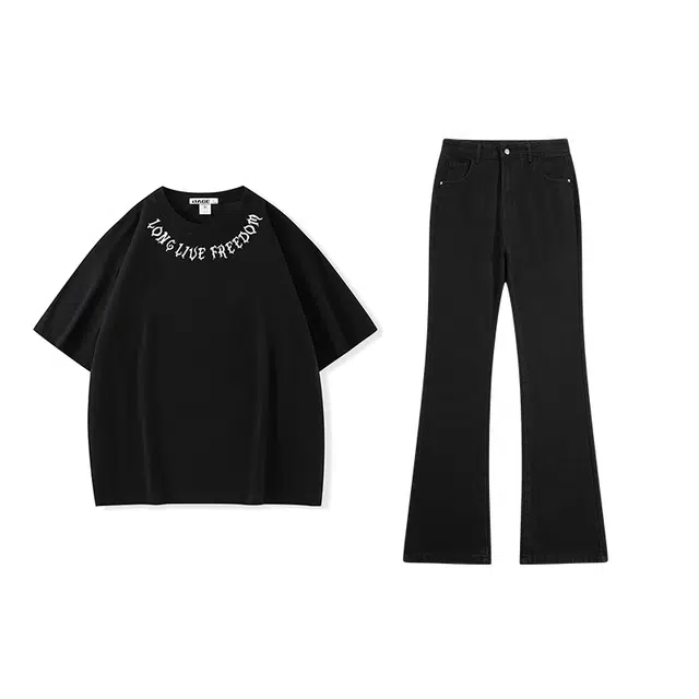 八哥 美式复古字母纯色宽松高街百搭休闲运动套装 男女同款