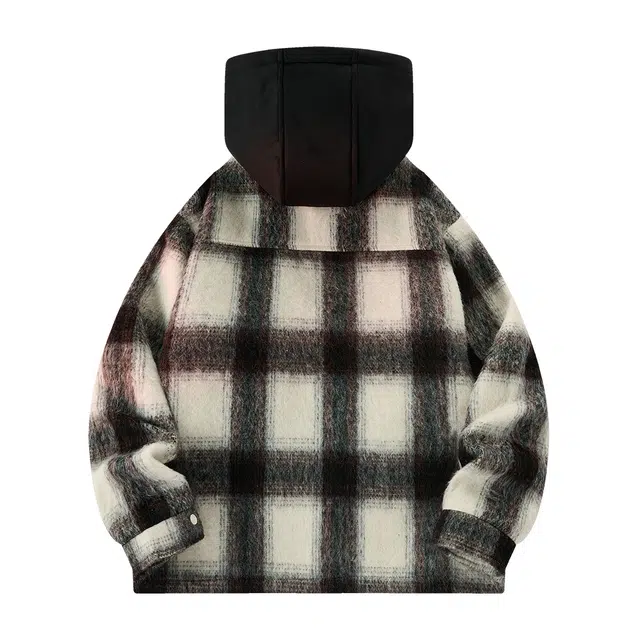雅鹿 美式潮流时尚百搭连帽休闲宽松简约高级感格子夹克外套 男女同款