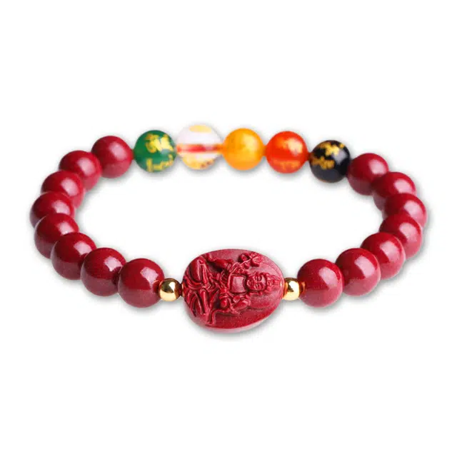 妍韵珠宝 紫金砂文玩佛珠转运  五路财神属马大势至菩萨 再造辰砂朱砂 玉石手串 男女同款情侣款