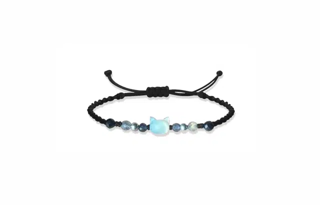 牧言 国潮复古新中式简约小众设计高级感 立体极光猫头编织绳手饰 合金 幻彩猫咪手链 男女同款情侣款